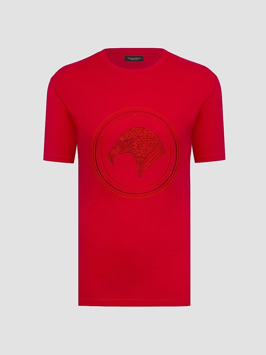 Men's Eagle Crystal Embroidered Logo T-Shirt - Spy Red - Size XXXXL