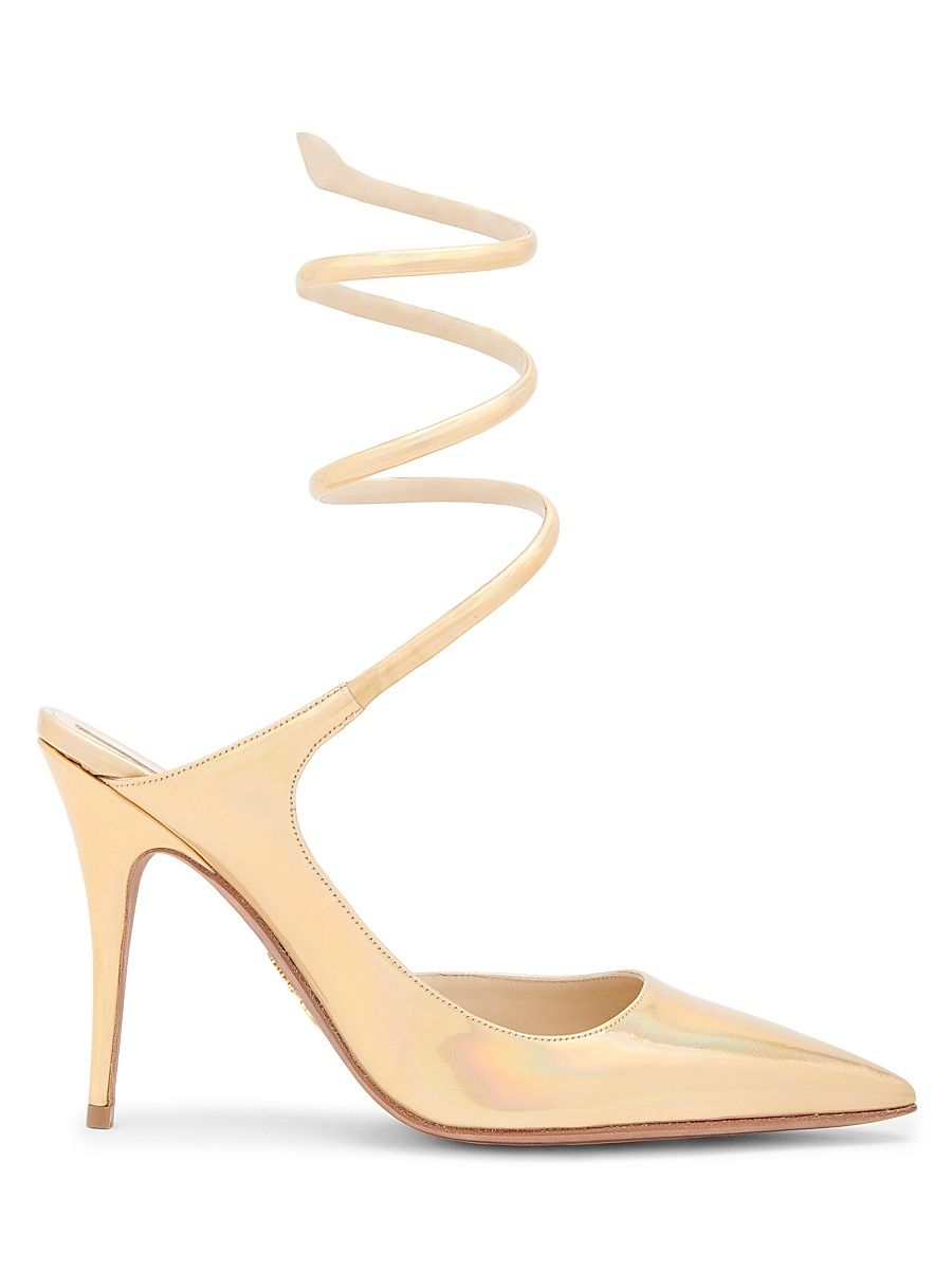 Women's Spiral Wrap 100MM Stiletto Heels - Gold Laser Calf - Size 11