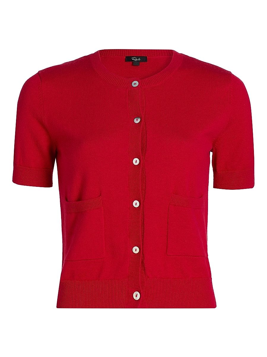 Women's Aisley Short-Sleeve Cotton-Cashmere Cardigan - Crimson - Size Medium