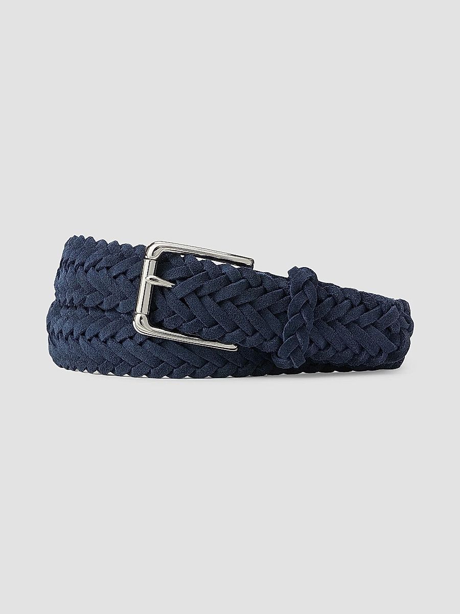 Ralph Lauren Purple Label Men's Braided Suede Belt - Racing Navy - Size 42