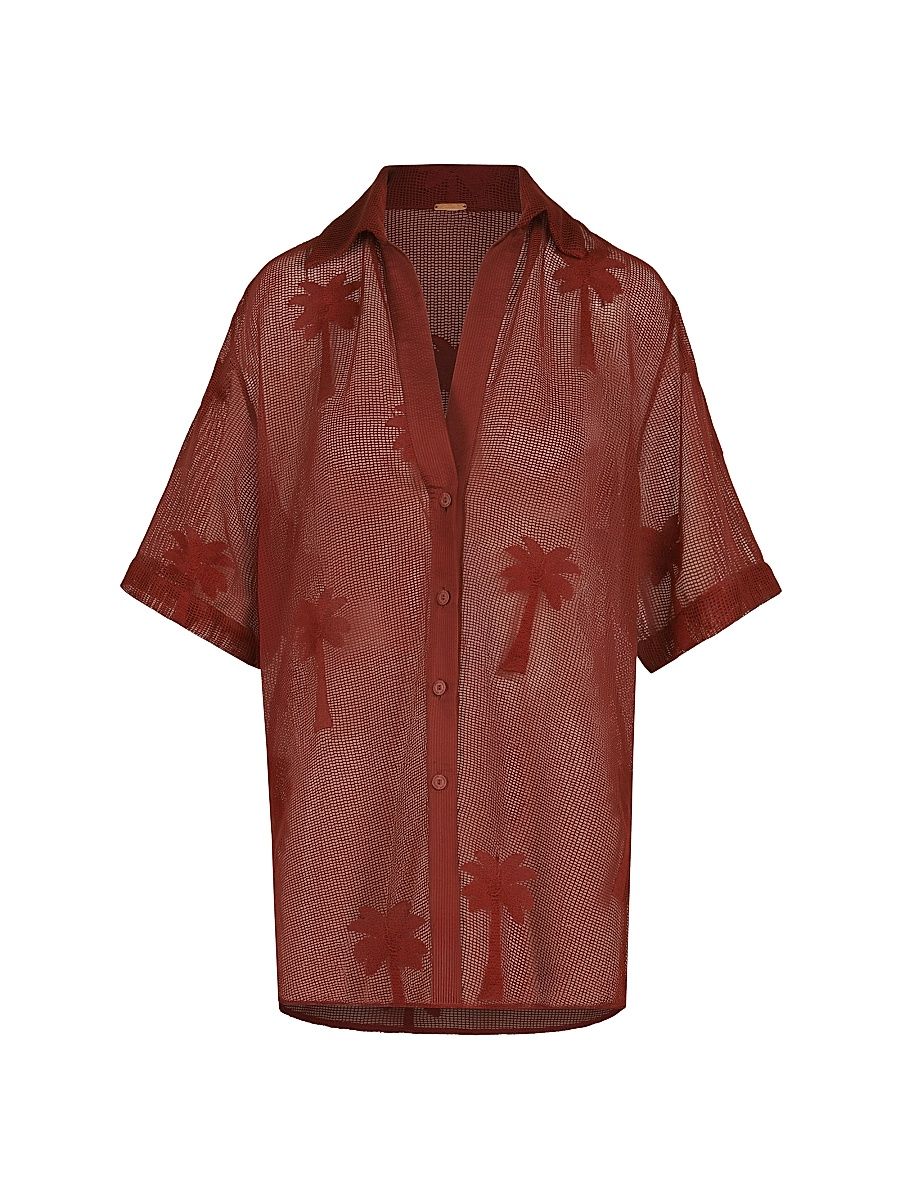 Women's Playa Grande Salty Promises Cotton Mesh Shirt - Marsala - Size 2