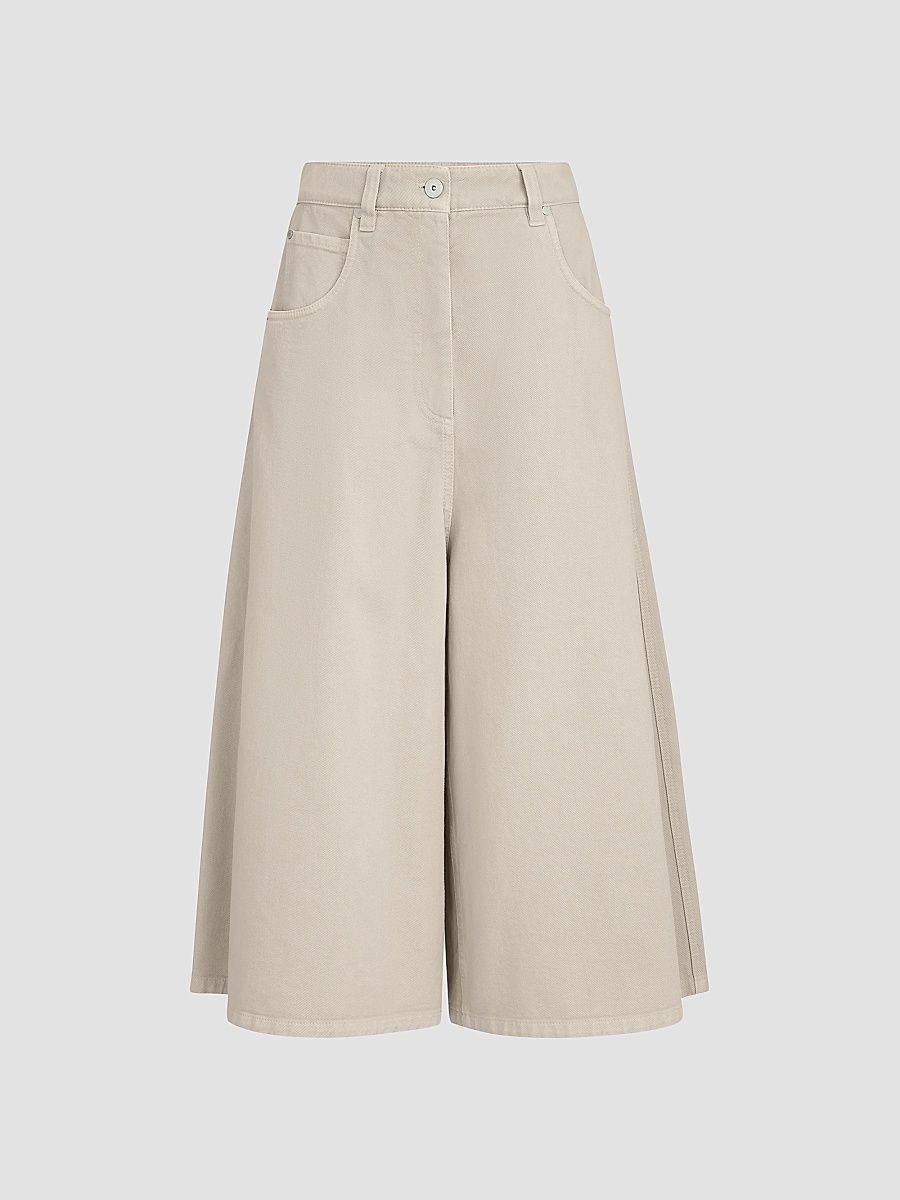 Women's Dyed Denim Wide Cropped Trousers with Monili - Sand - Size 0