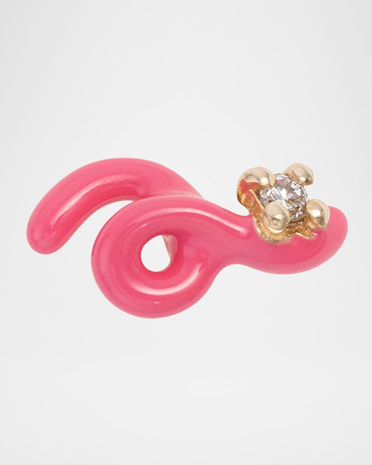9K Yellow Gold and Pink Enameled Sterling Silver Diamond Mini Loop Earring, Single