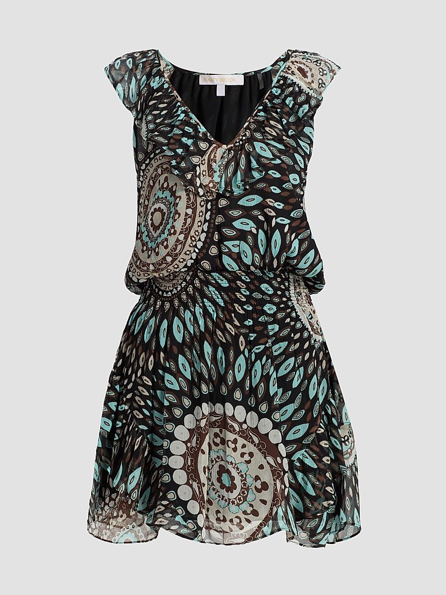 Women's Morgan Printed Silk A-Line Mini Dress - Multi Medallion - Size XL