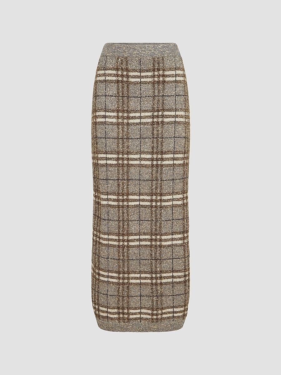 Women's Dazzling Mohair Prince of Wales Knit Skirt - Light Brown - Size Medium