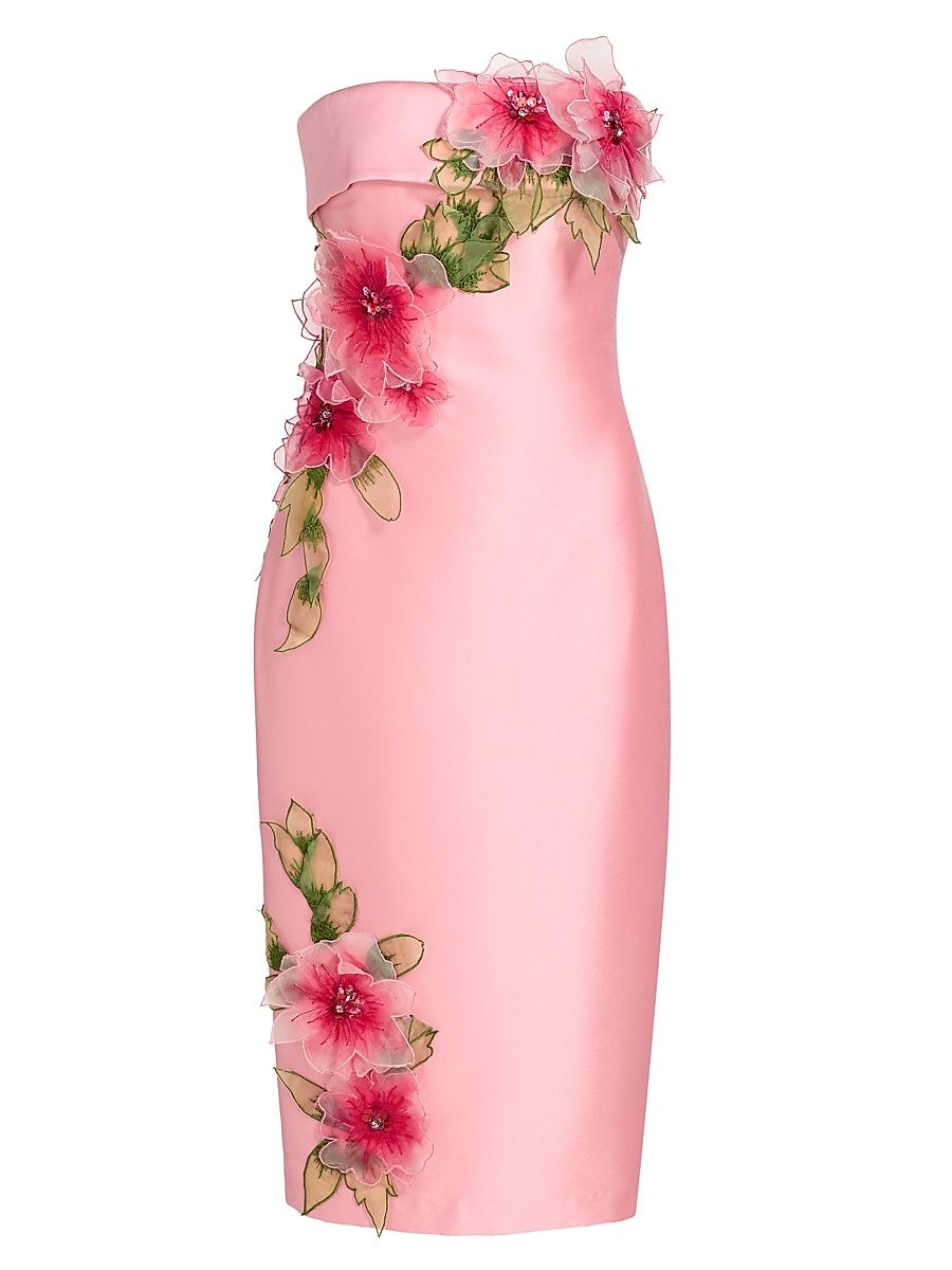 Women's Floral Appliqué Strapless Cocktail Dress - Peony - Size 16