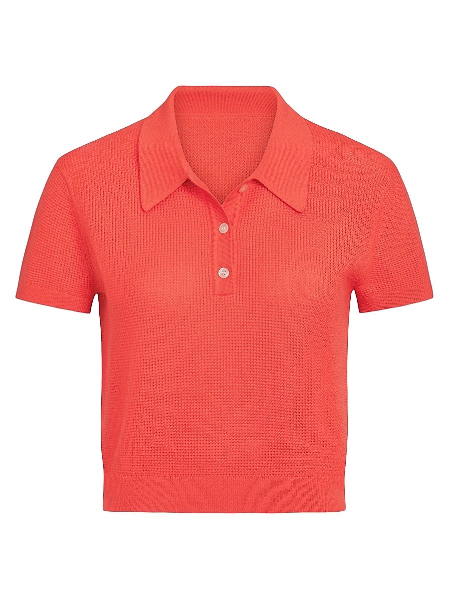 Women's Cashmere Thermal Polo Sweater - Tomato - Size Large