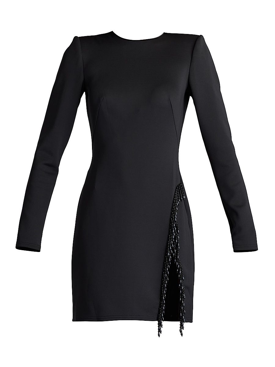 Women's Scuba-Knit Beaded Minidress - Black - Size XS