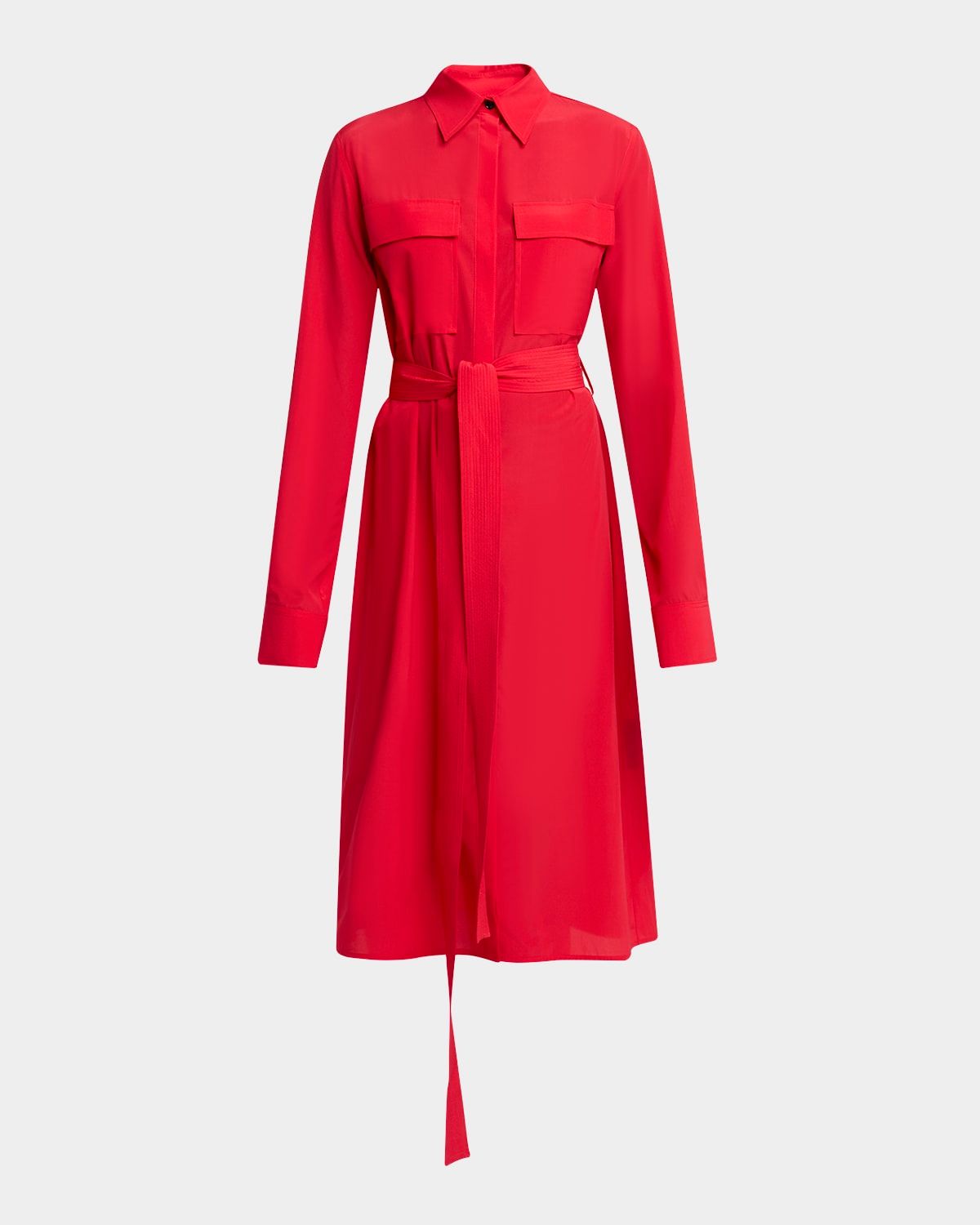 Mckenna Long-Sleeve Belted Silk-Viscose Shirtdress