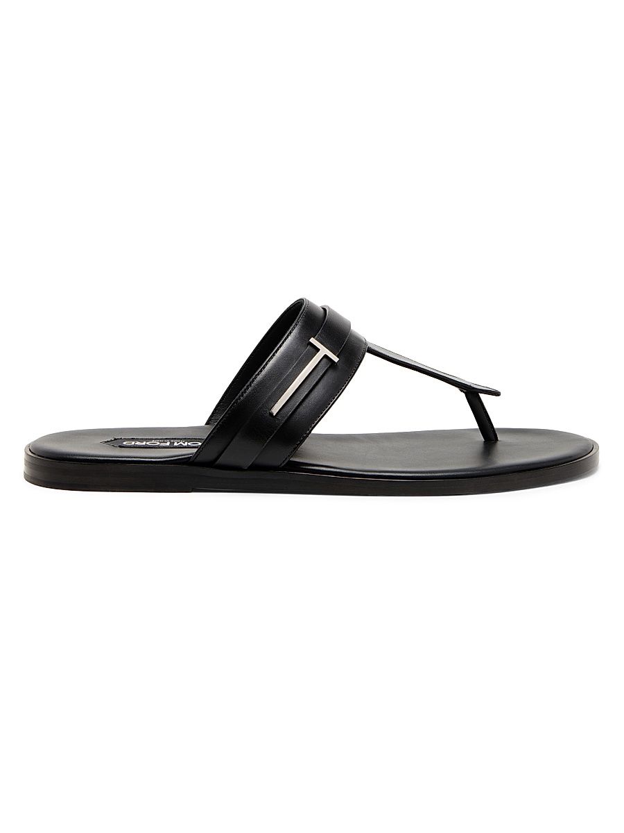 Men's Logo Smooth Leather Sandals - Black - Size 14
