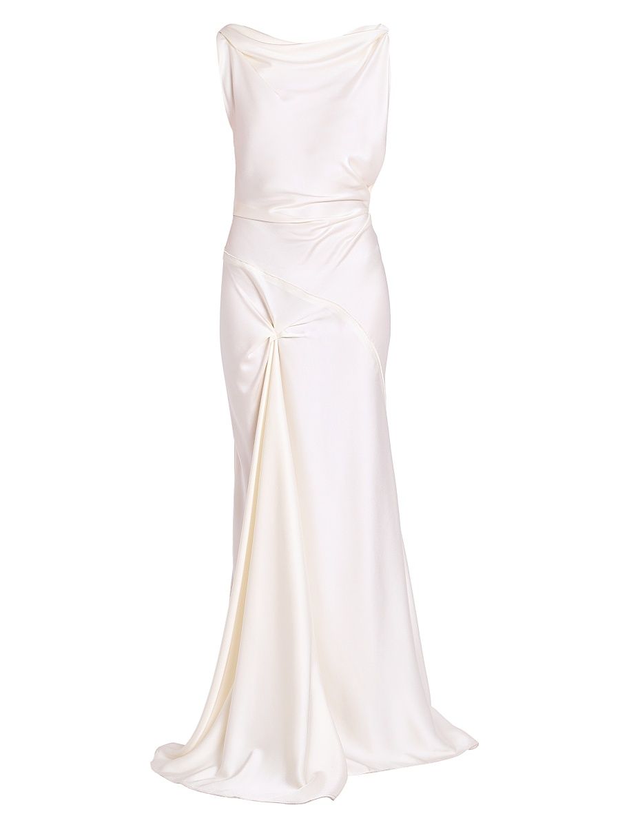 Women's Satin Asymmetric Drape Gown - Ivory - Size 0