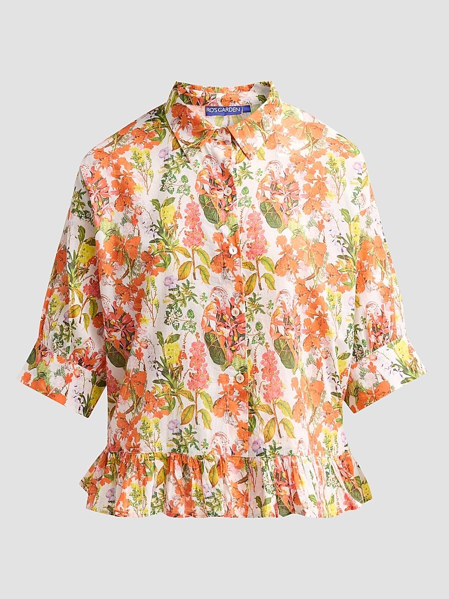 Women's Ruby Floral Cotton Shirt - Multi Palm Haze - Size Large