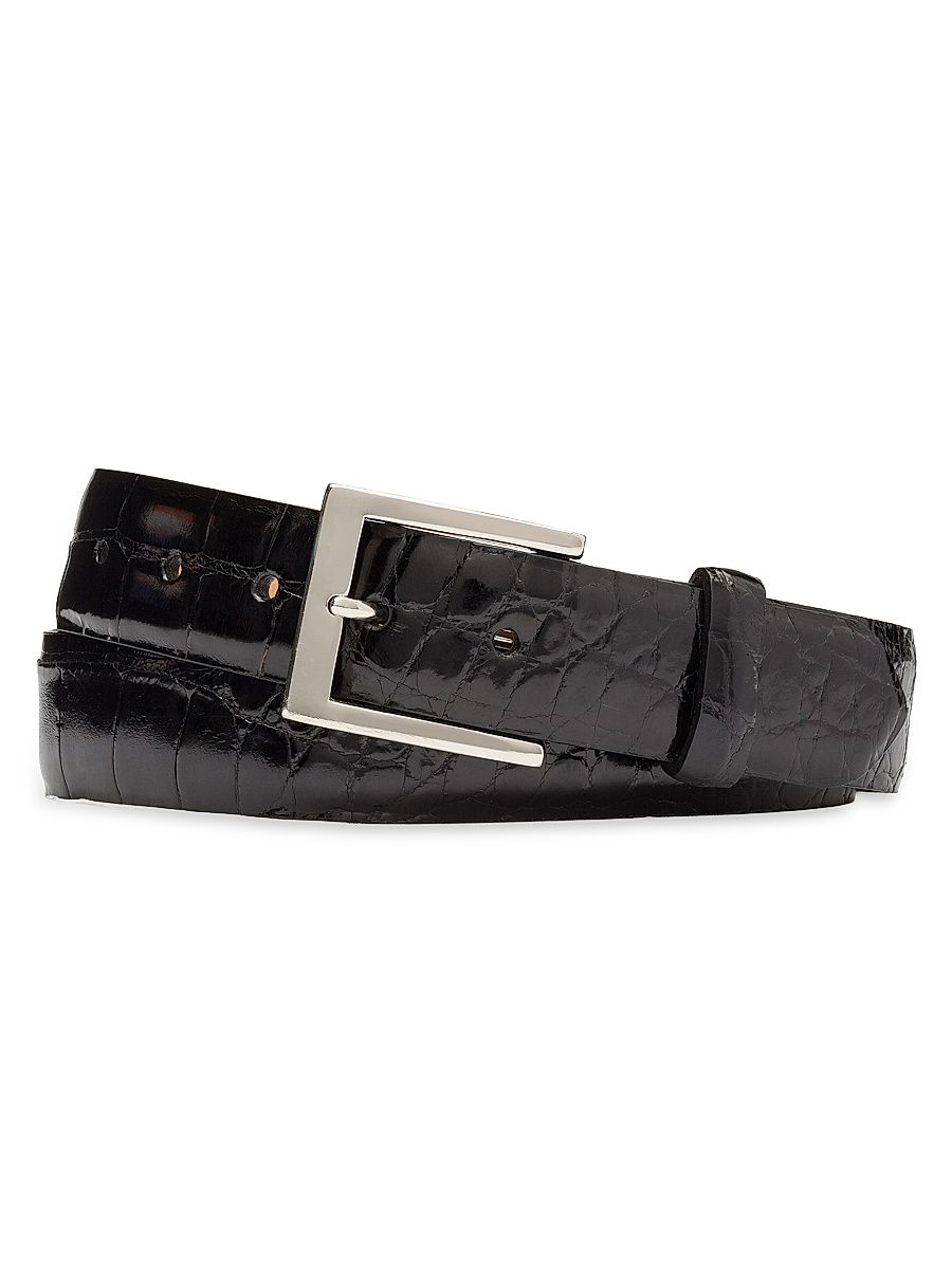 Men's Glazed Alligator Plated-Brass Belt - Black - Size 38