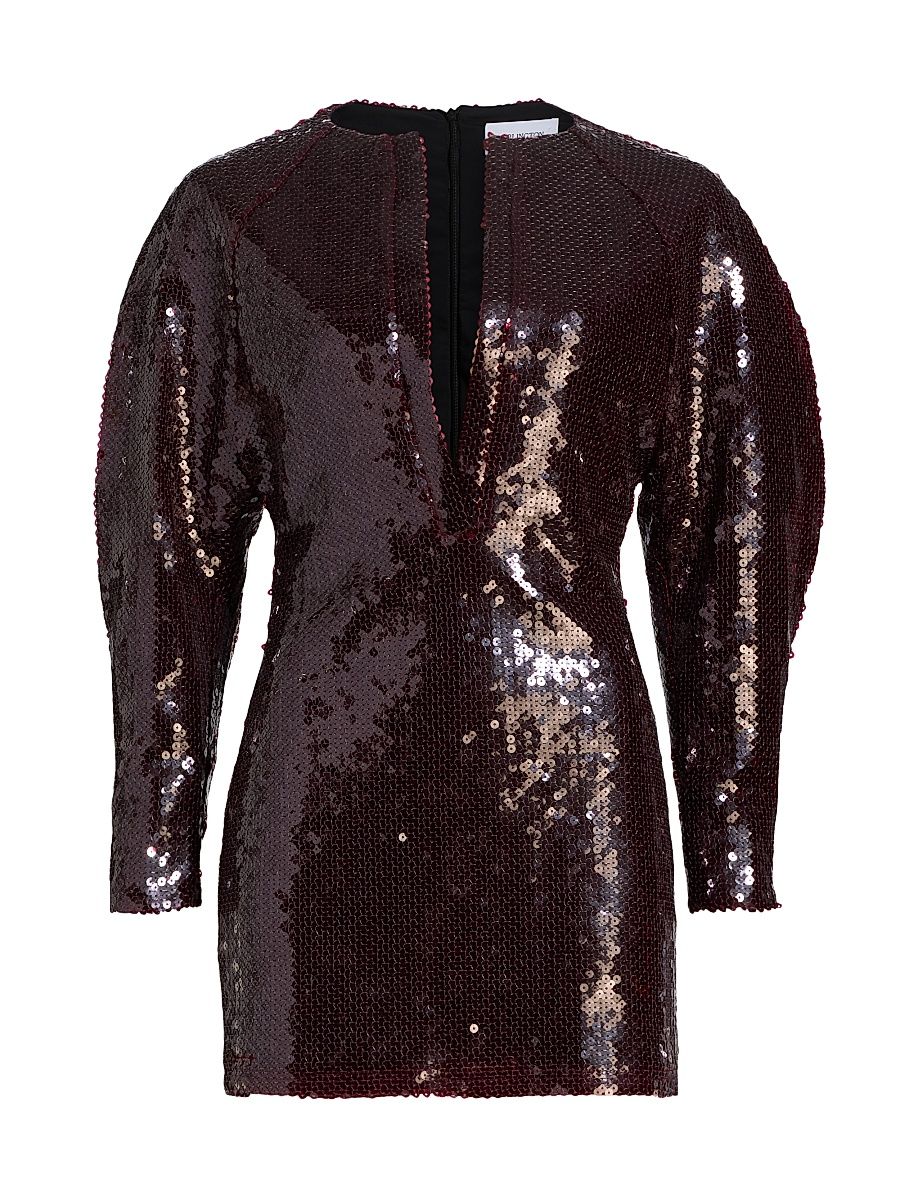 Women's Mitilla Split Neck Sequin Minidress - Borgogna - Size 10