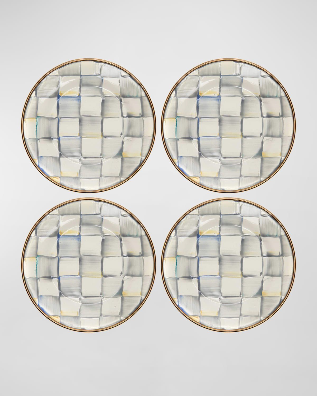 Sterling Check Enamel Canape Plates, Set of 4