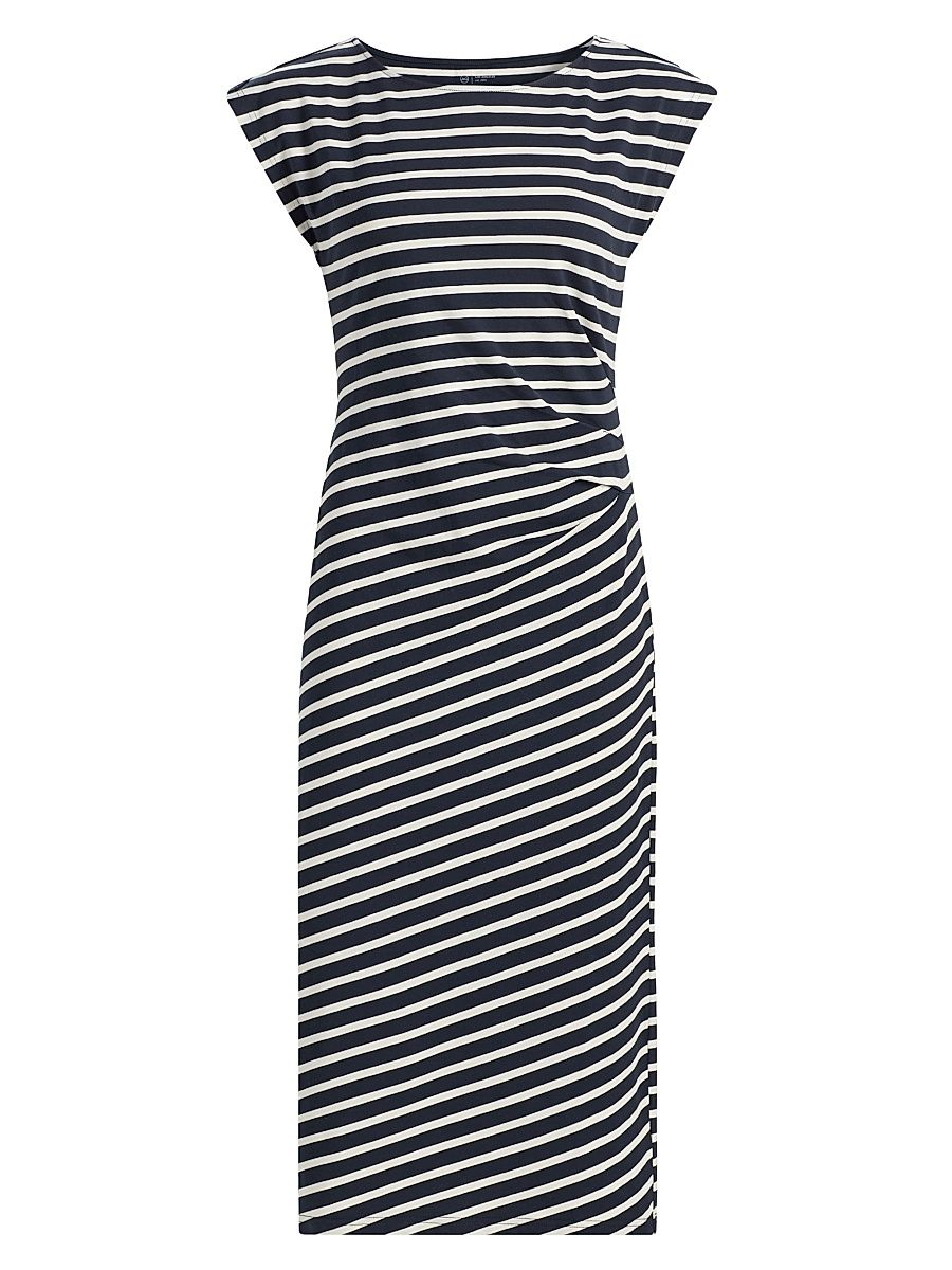 Women's Aja Striped Cotton-Blend Midi-T-Shirt Dress - Pacific Navy Powder - Size XS
