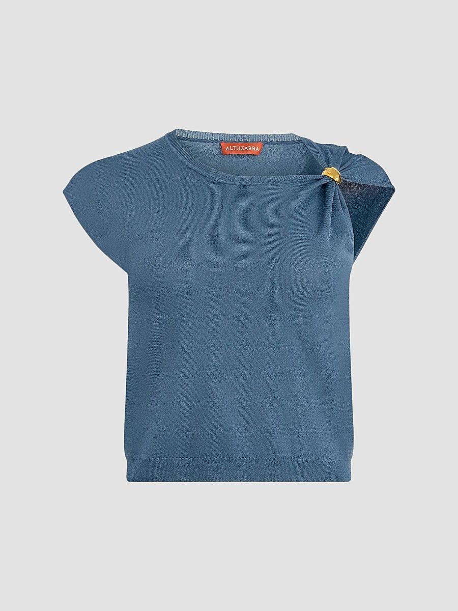Women's Rinaldi Knotted T-Shirt - Ash Blue - Size Large