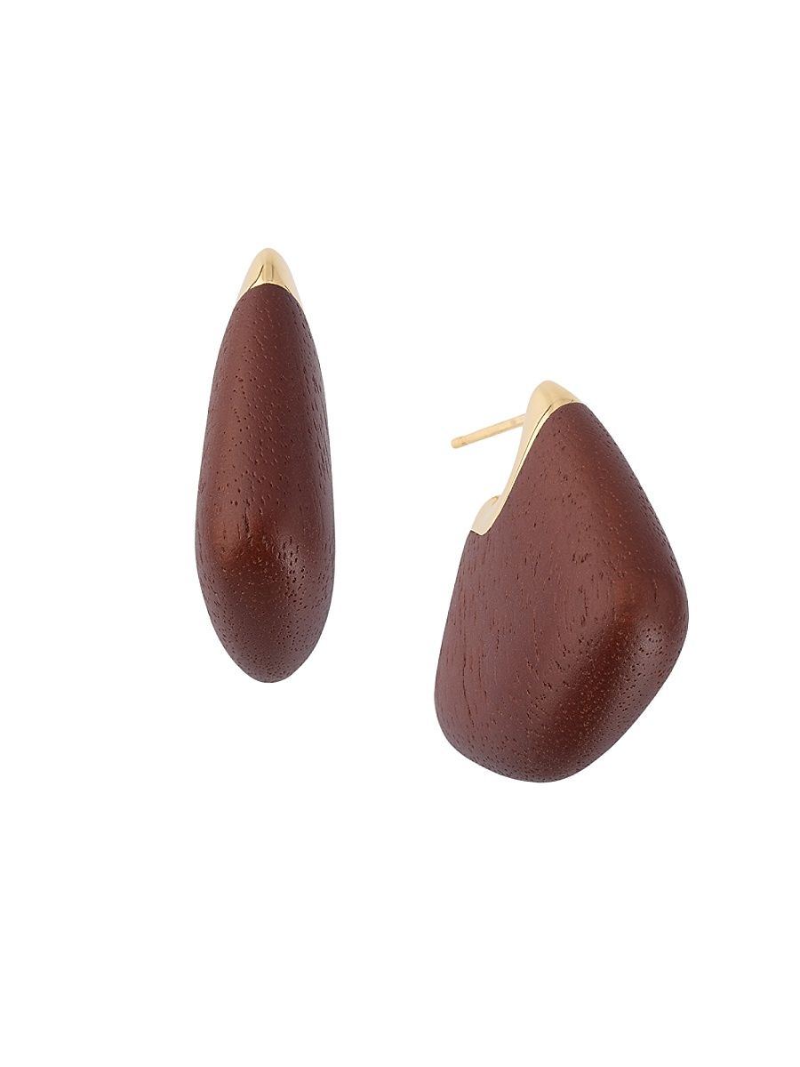 Women's Small Fin 18K-Gold-Plated & Walnut Wood Earrings - Brown