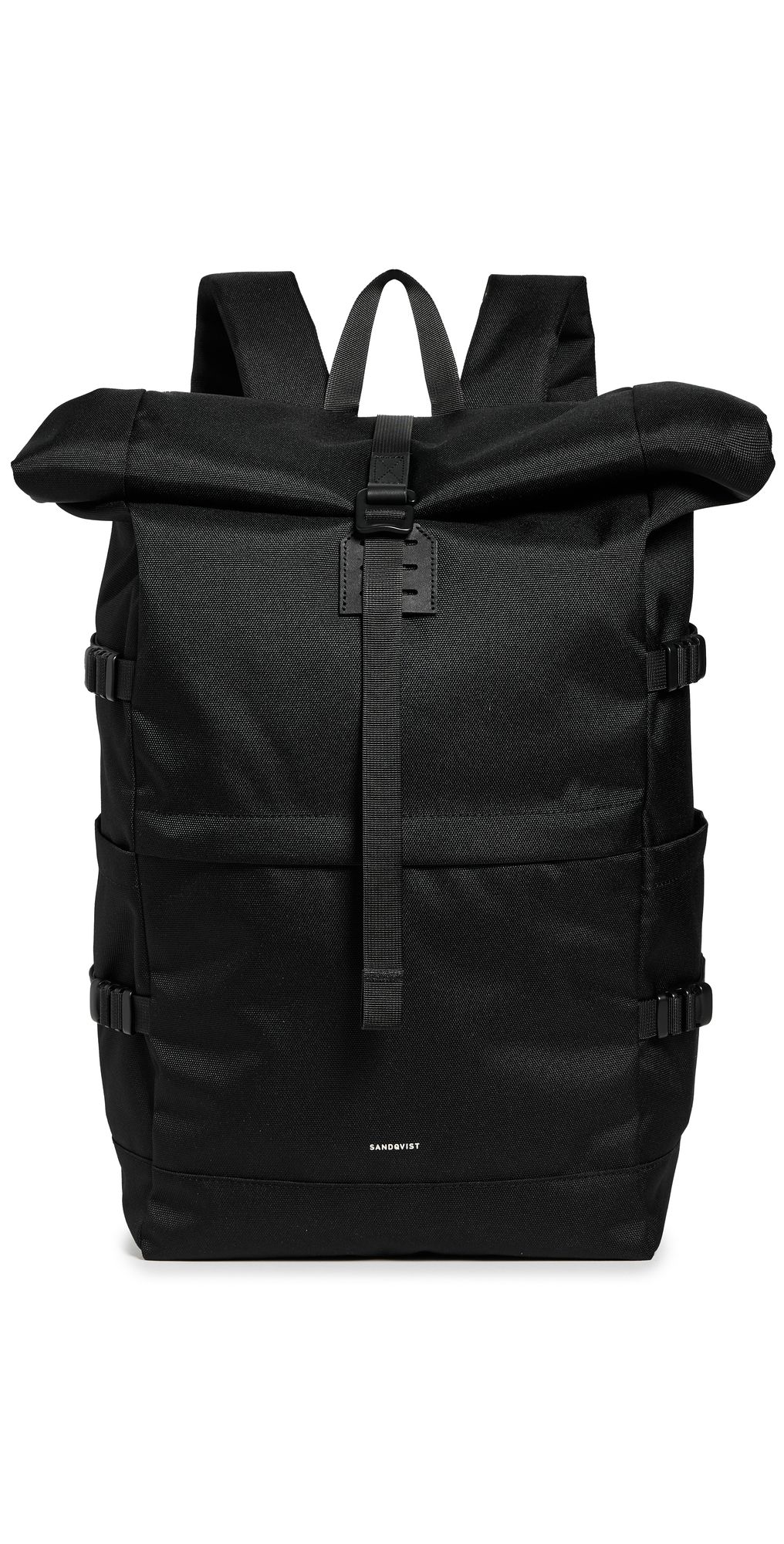 Sandqvist Icon Large Rolltop Backpack Black With Black Leather One Size