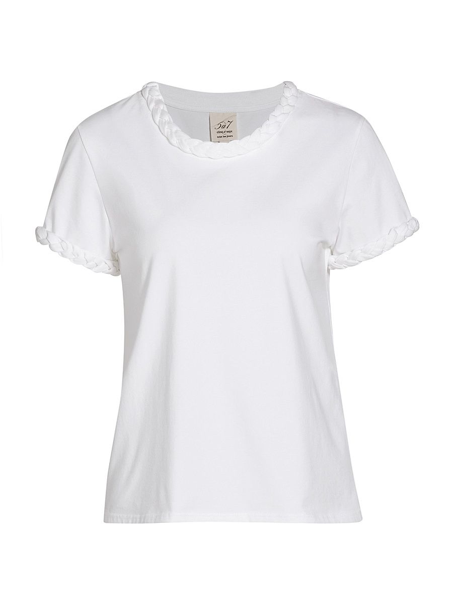 Women's Braided Cotton Pullover Tee - White - Size Small
