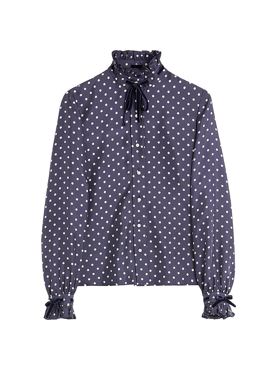 Women's Twill Shirt with Plus De Pois Print - Navy - Size 2