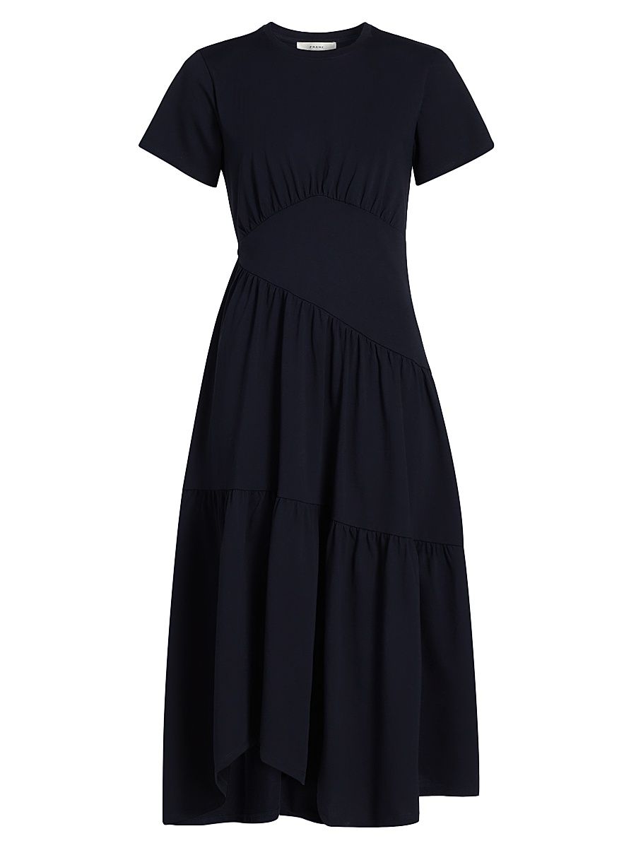 Women's Gathered Seam Cotton Midi-Dress - Navy - Size XL