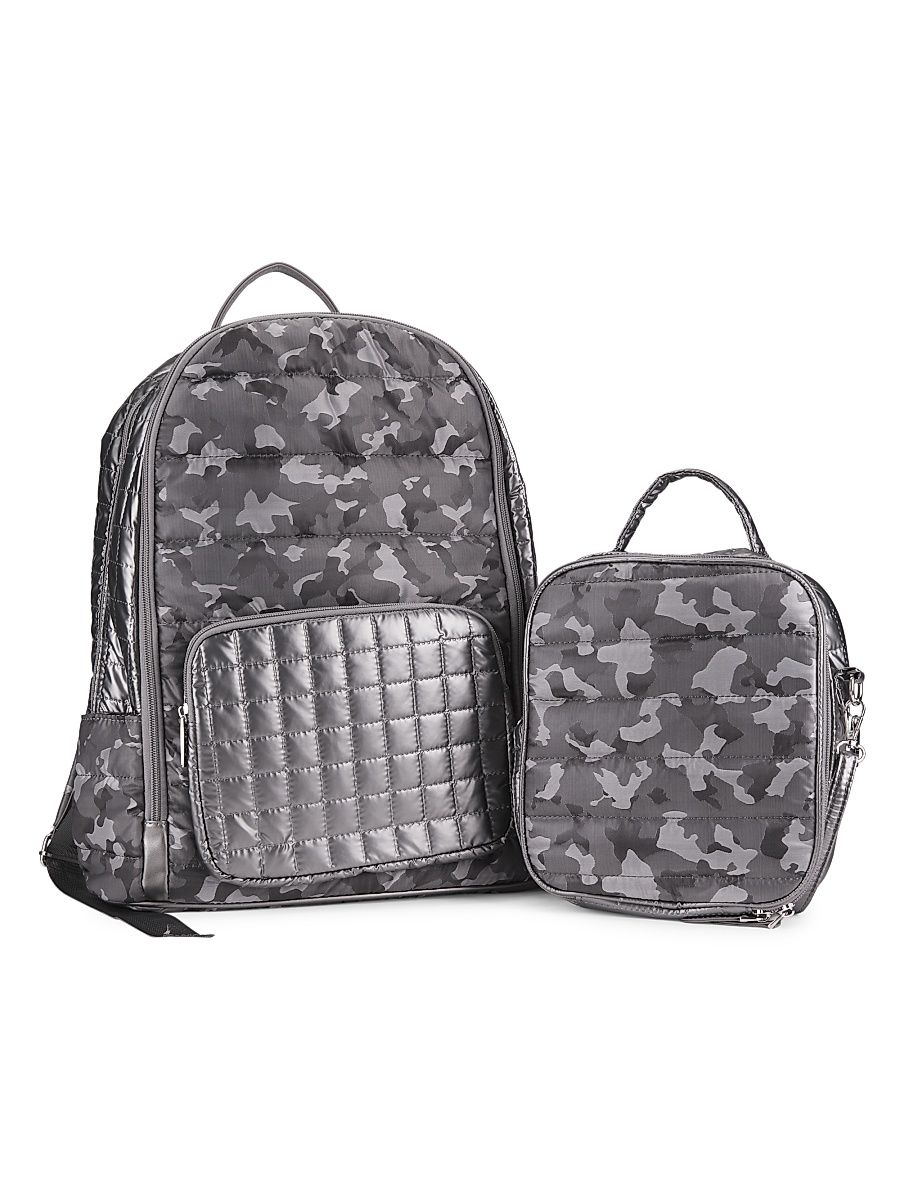 Kid's Quilted Camo Backpack & Lunch Box Set - Grey
