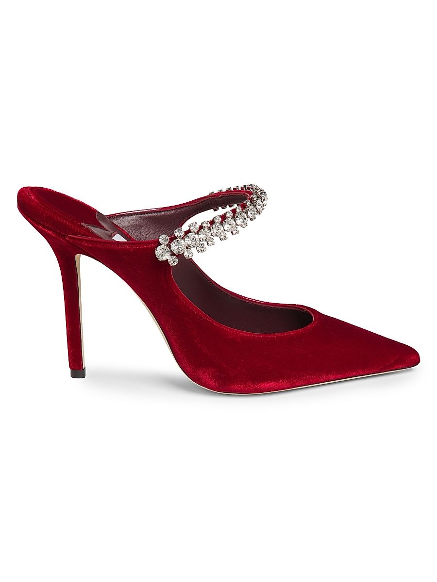 Women's Bing 100MM Crystal-Embellished Velvet Mules - Ruby Red - Size 9.5