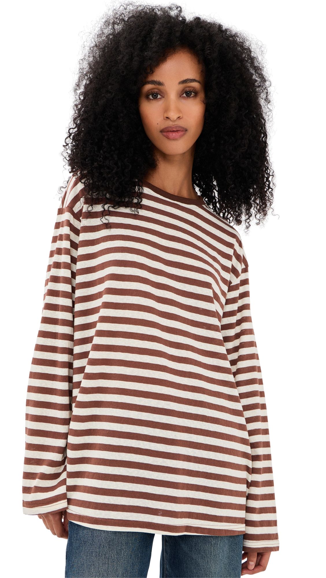 VRG GRL Willow Long Sleeve Tee Brown Stripe XS