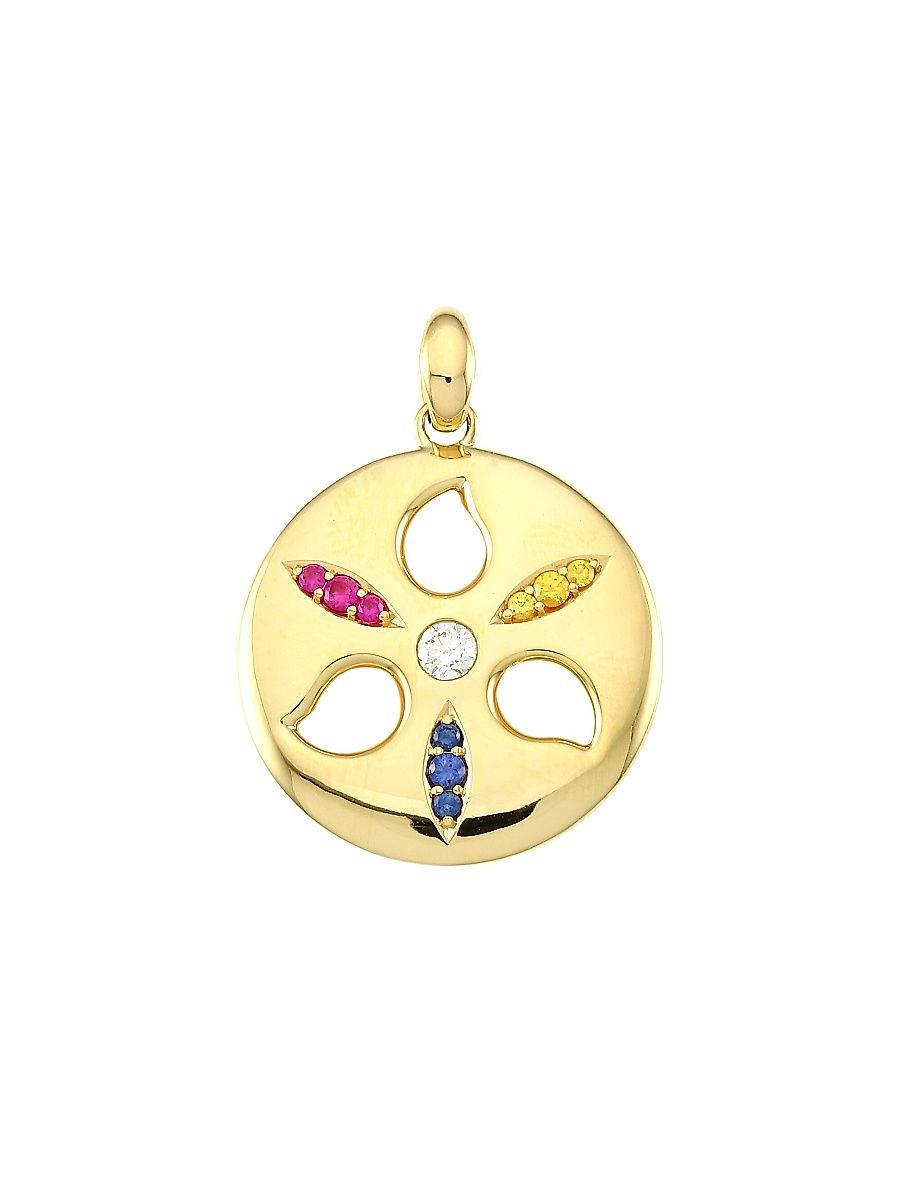 Women's 18K Yellow Gold & Multi-Stone Large Sand Dollar Pendant - Yellow Gold