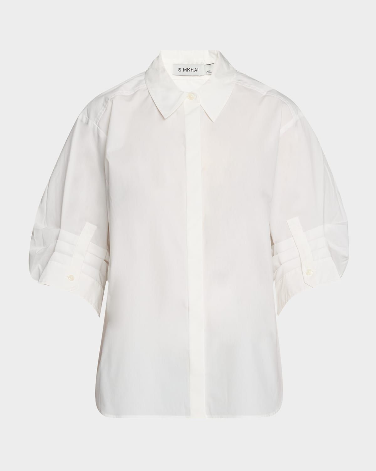 Gemma 3/4-Sleeve Poplin Button-Front Shirt
