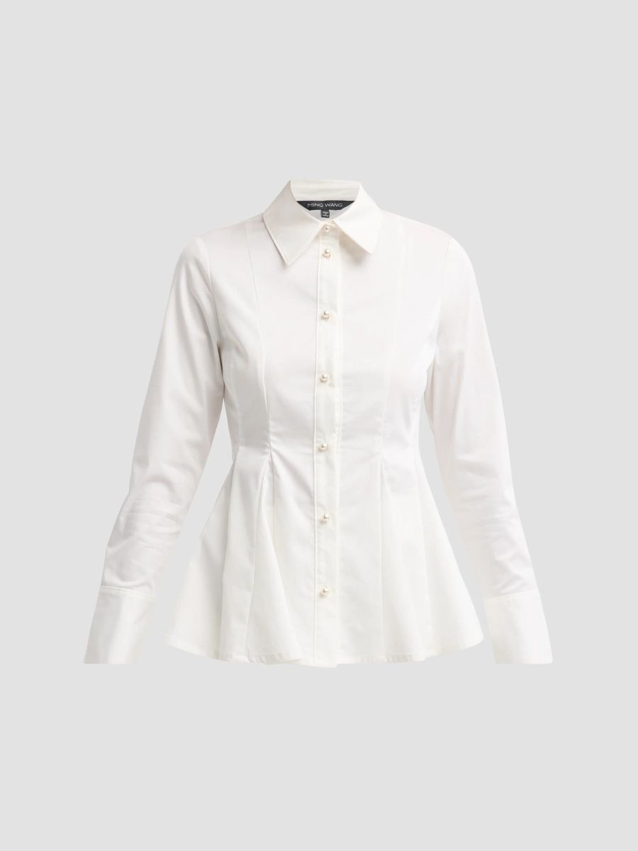 Ming Wang Women's Stretch-Cotton Peplum Blouse - White - Size XL