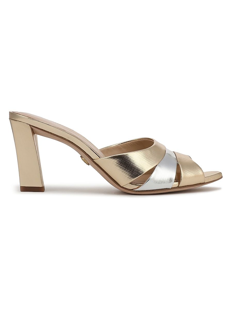 Women's Cassiel 75MM Metallic Leather Sandals - Gold Silver - Size 9