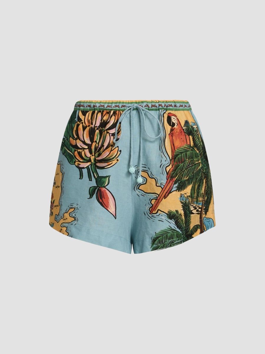 Farm Rio Women's Ligia Floral Linen-Blend Shorts - Blue - Size XL