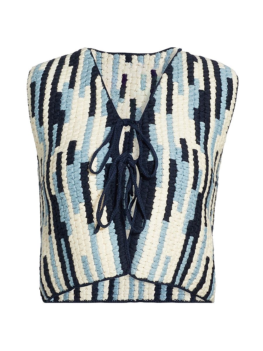 Women's Spondylus Anadara Crochet Vest - Blue Ivory - Size Medium