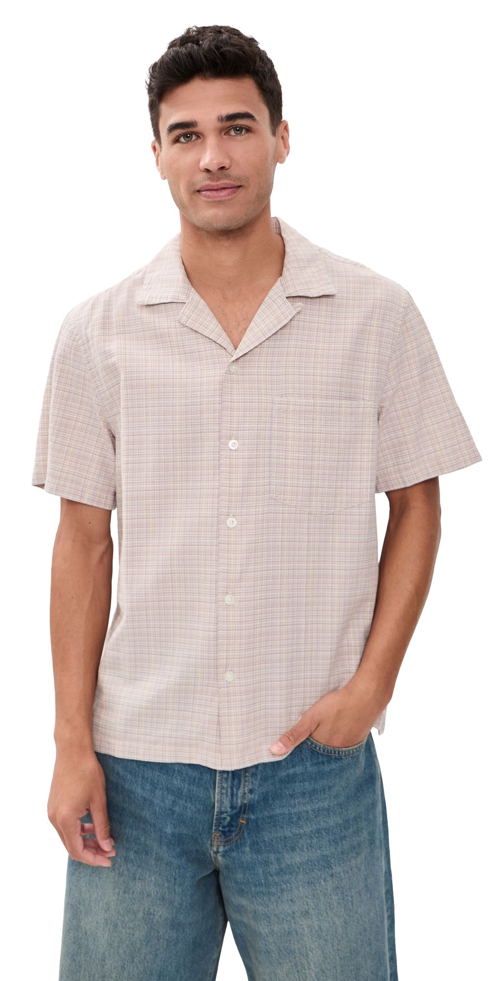 Madewell Puckered Cotton Top Pink Stripe Texture Plaid XL