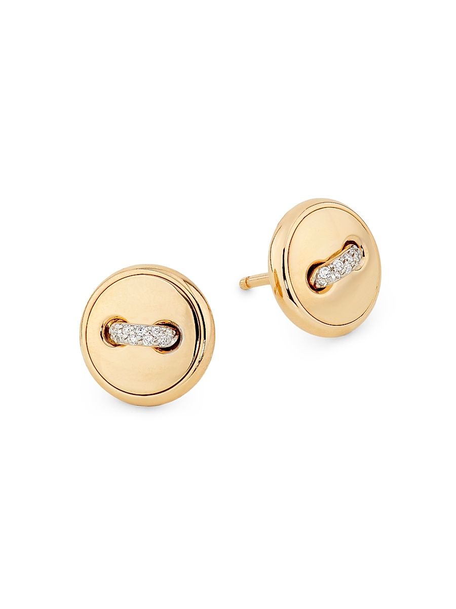 Women's Pom Pom Dot 18K Rose Gold & 0.06 TCW Diamond Button Stud Earrings - Rose Gold