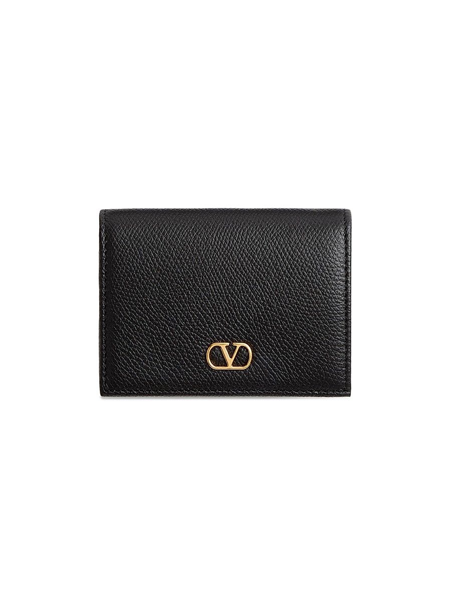 Women's VLogo Signature Grainy Calfskin Wallet - Black