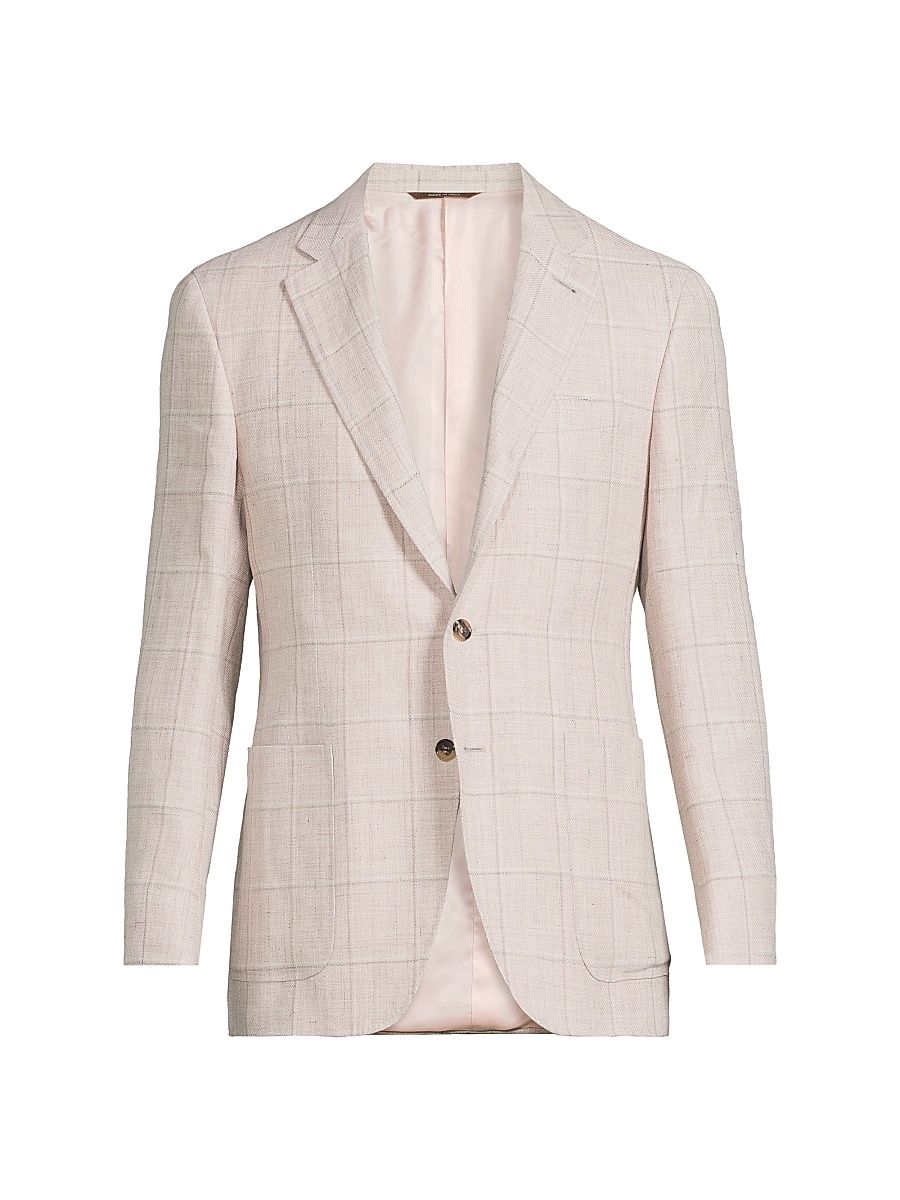 Men's Windowpane Linen-Wool Sportcoat - Light Pink - Size 44