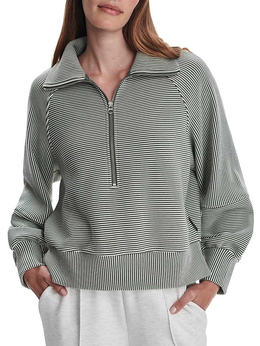 Women's Milano Striped Cotton-Blend Sweatshirt - Thyme Egret - Size XS