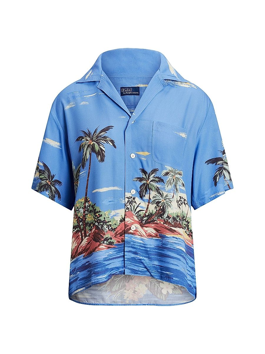 Women's Tropical-Printed Button-Down Shirt - Palm Breeze - Size 8