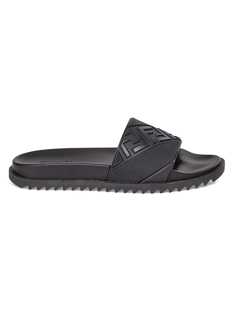 Men's FF Diagonal Logo Print Slides - Nero - Size 8 Sandals