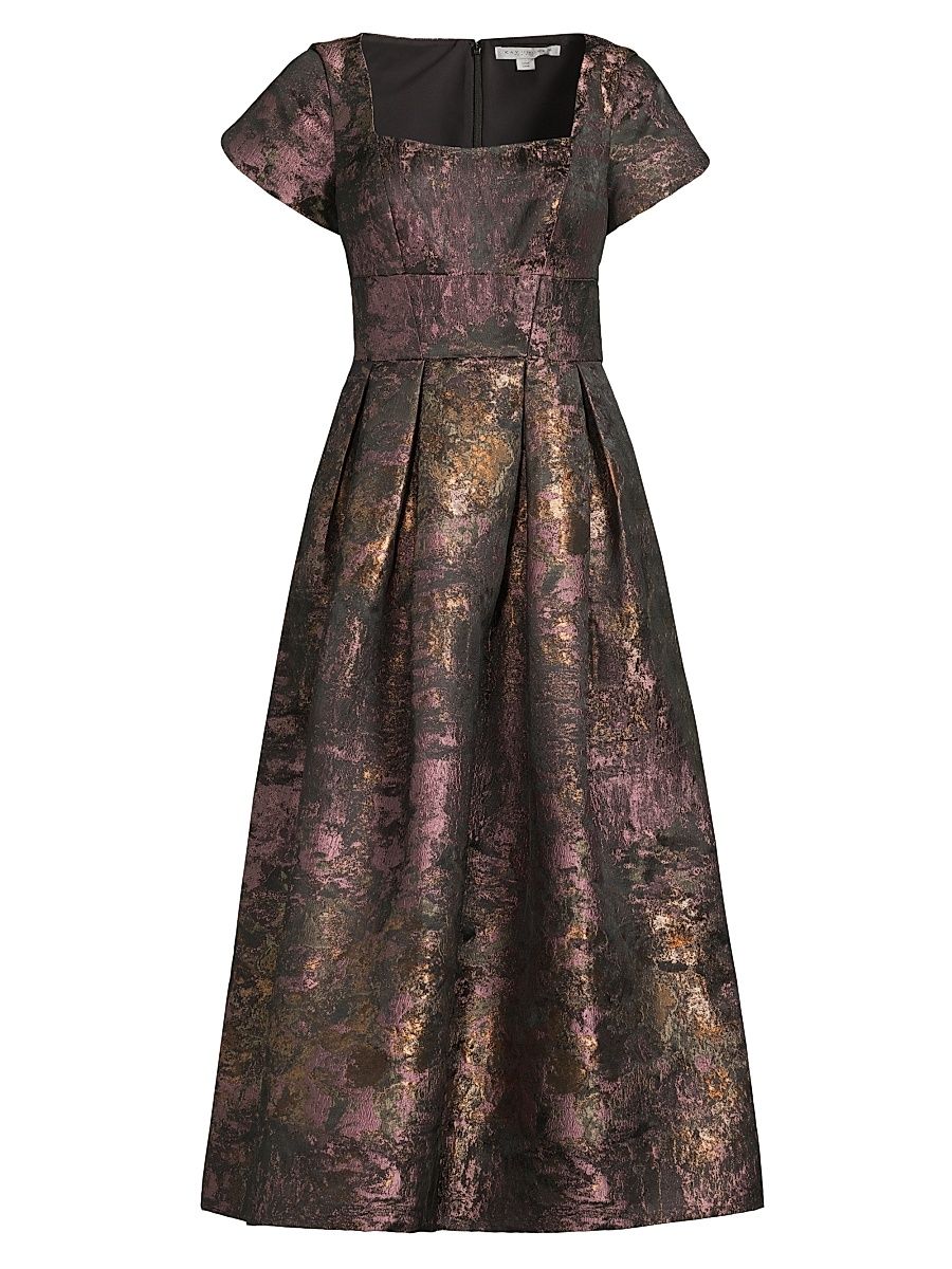 Women's Charlotte Metallic Tea-Length Dress - Carbon Multi - Size 12
