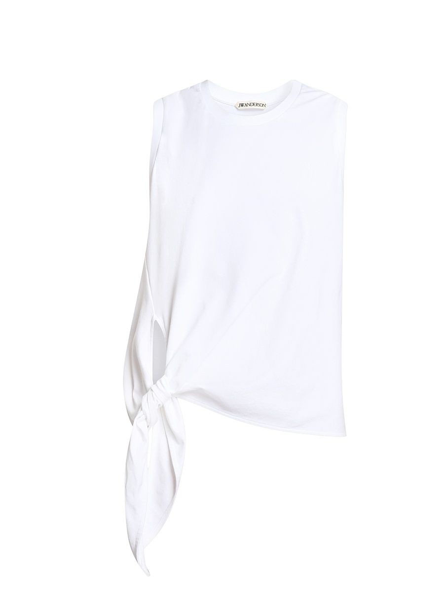 Women's Knotted-Hem Cotton Tank - White - Size XL