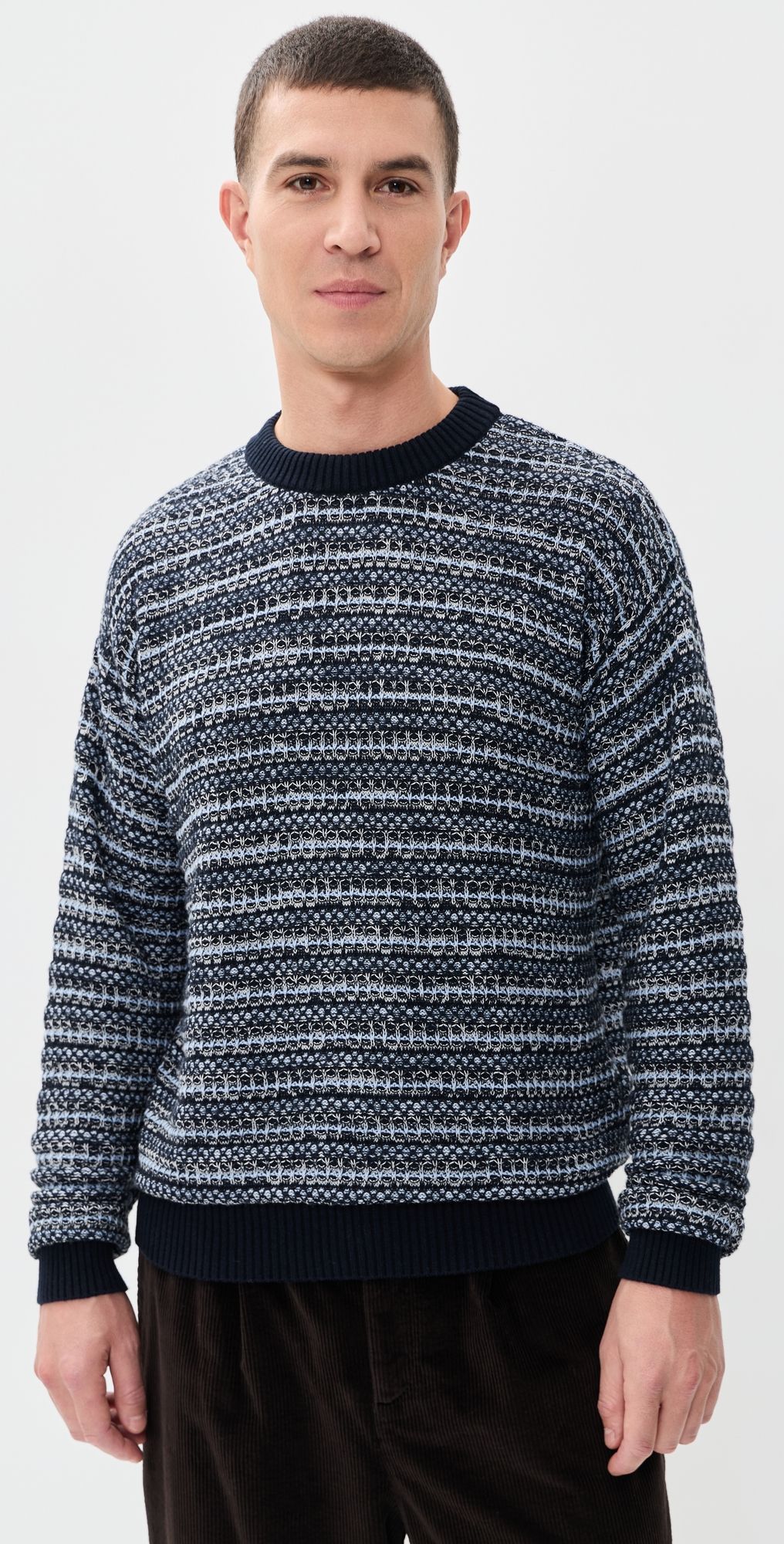 Frescobol Carioca Jardim Cotton Blend Crew Neck Striped Sweater Navy M