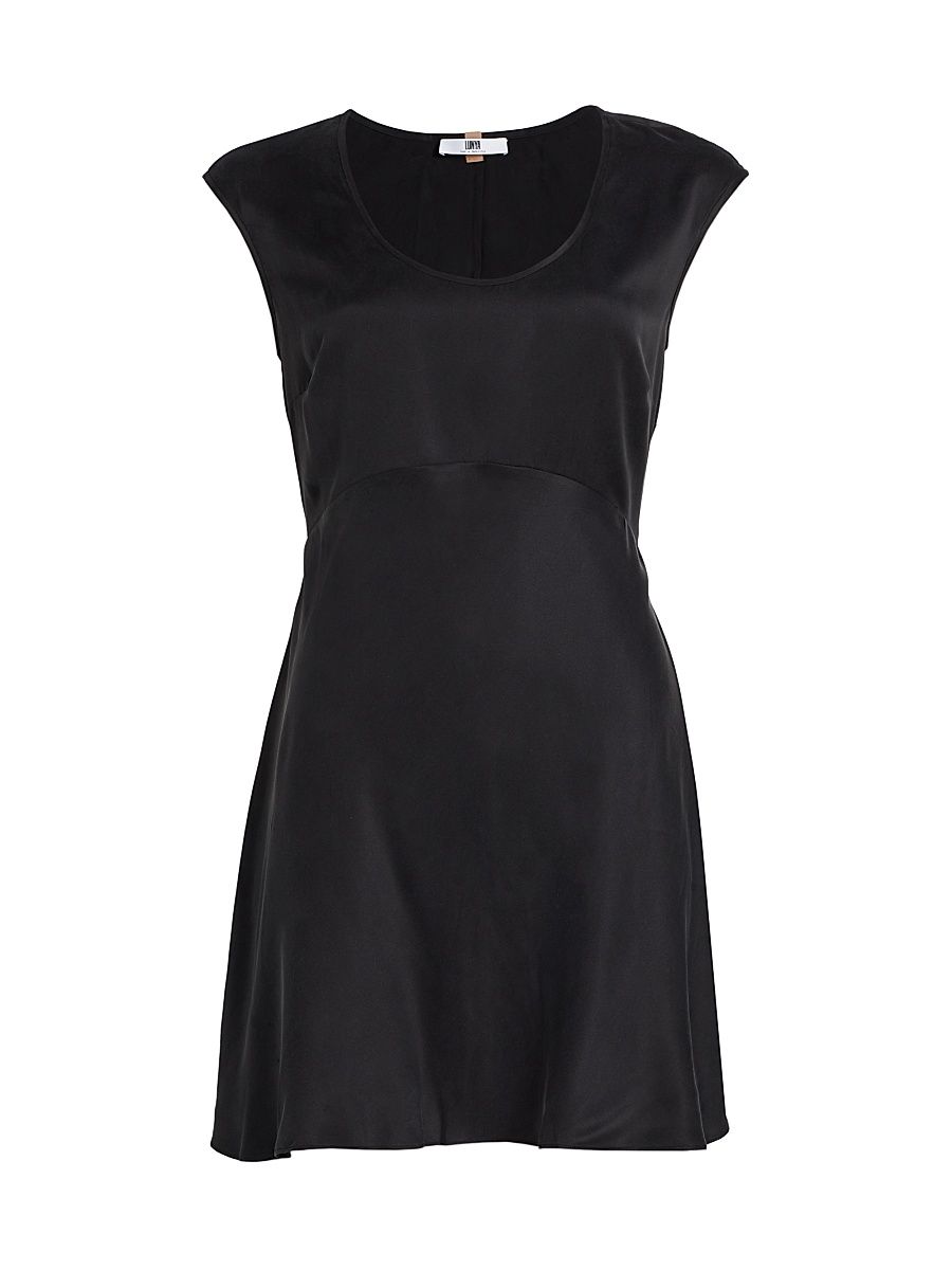 Women's Silk Cap-Sleeve Minidress - Immersed Black - Size Medium