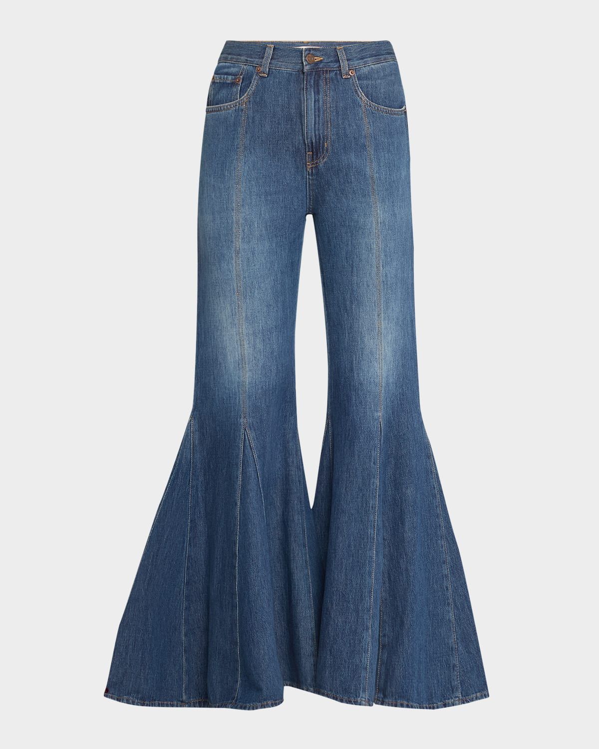 High-Rise Godet Flare Denim Trousers