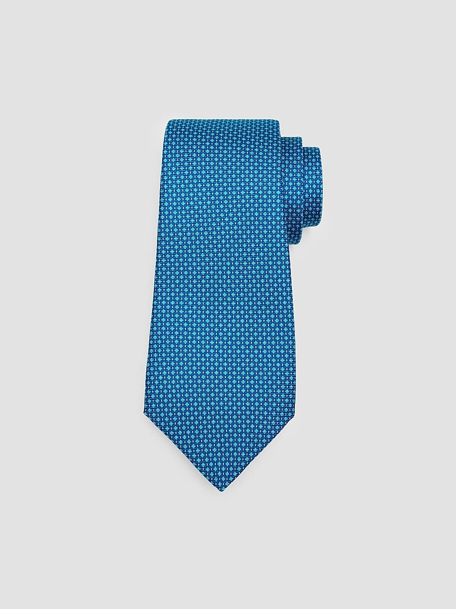 Men's Micro Geometric Print Silk Tie - Aqua