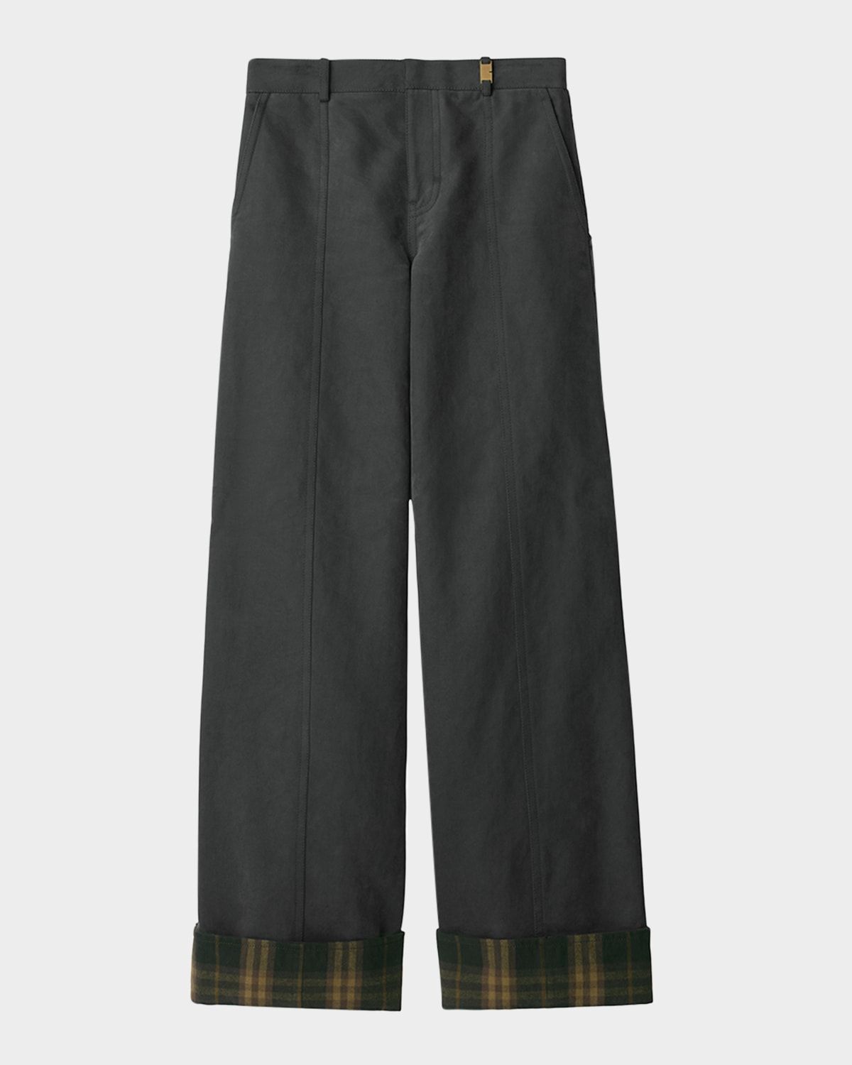 Check Cuff Wide-Leg Trousers