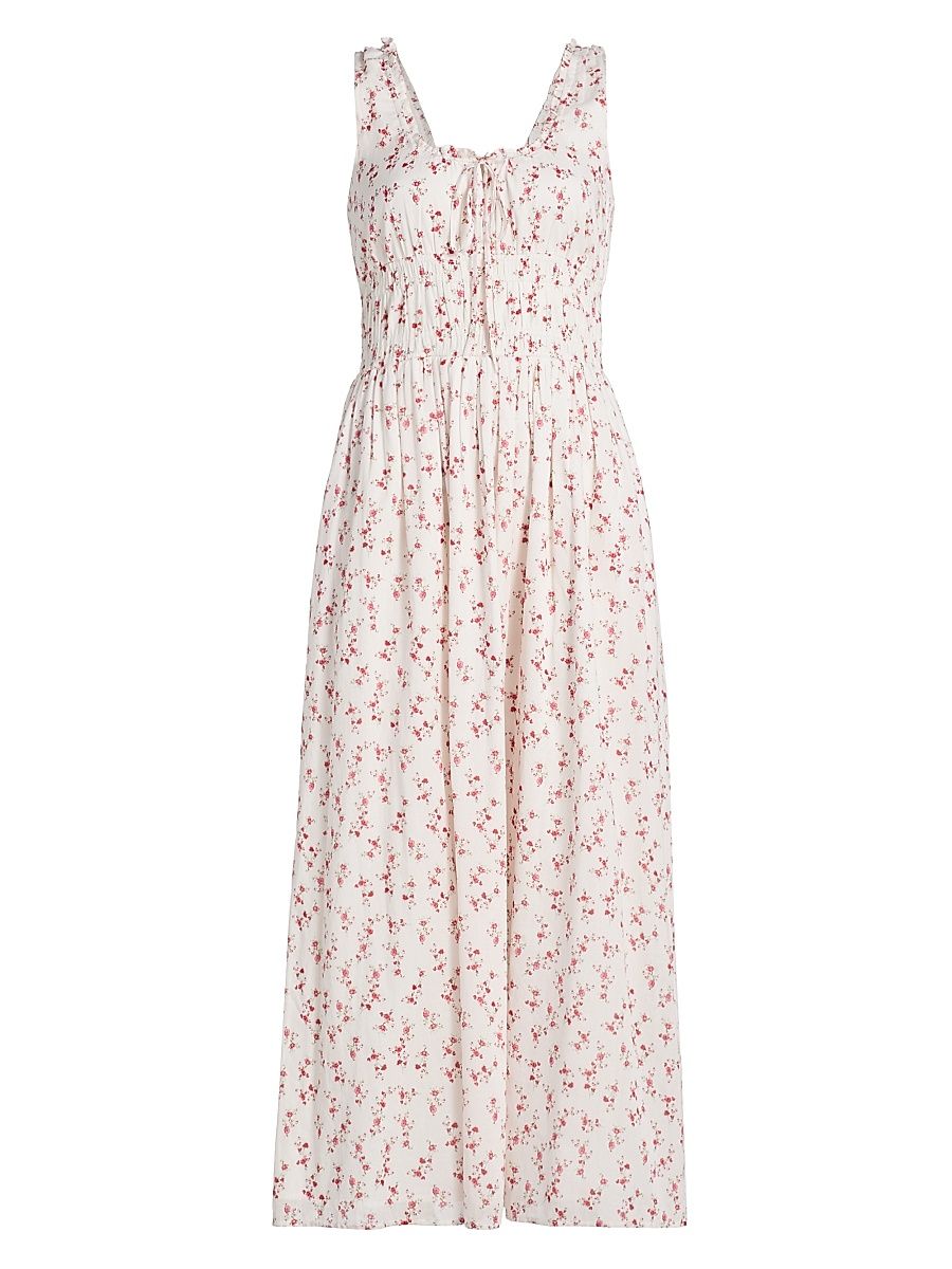 Women's Jordie Floral Cotton A-Line Midi-Dress - Rouge Romantic - Size XS